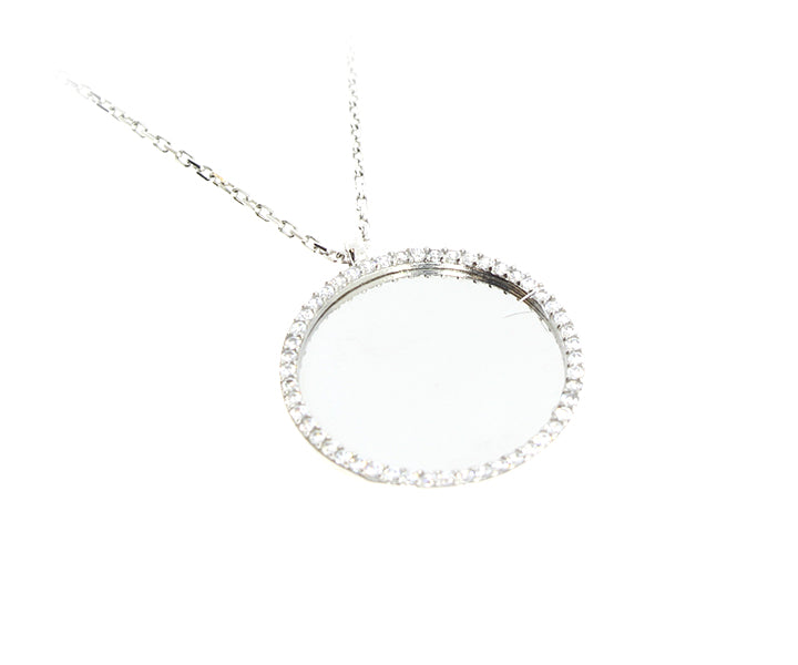 Kette mit Gravurplatten Steinen Anhänger mit Gravur "Rund" hochglanzpoliert 2,4 cm Silber