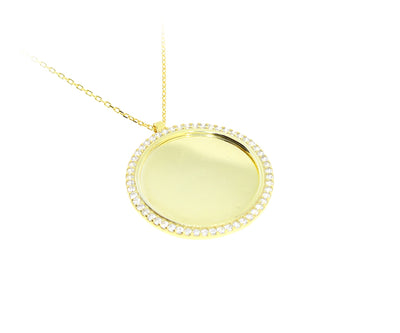 Gravurplatten Anhänger mit Kette Gravur Steine 2,6 cm (vergoldet)